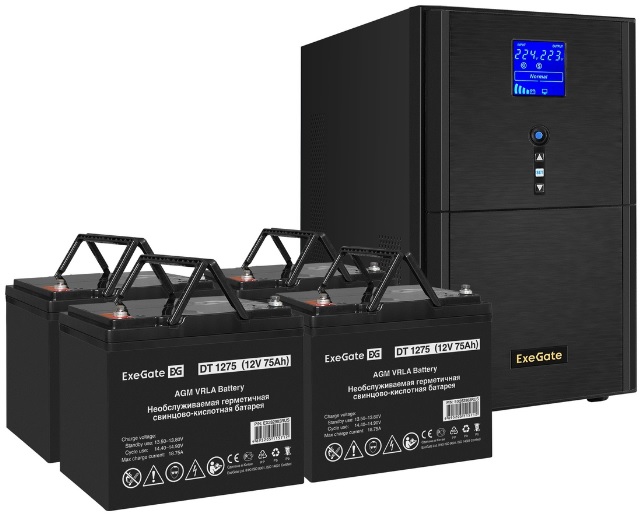 Комплект Exegate SineTower SZ-5000.LCD.AVR.2SH.1C13.T.RJ.USB EX296892RUS ИБП EX295991RUS + батарея 75Aч EX282983RUS 4шт (инвертор, синус, для котла) 5