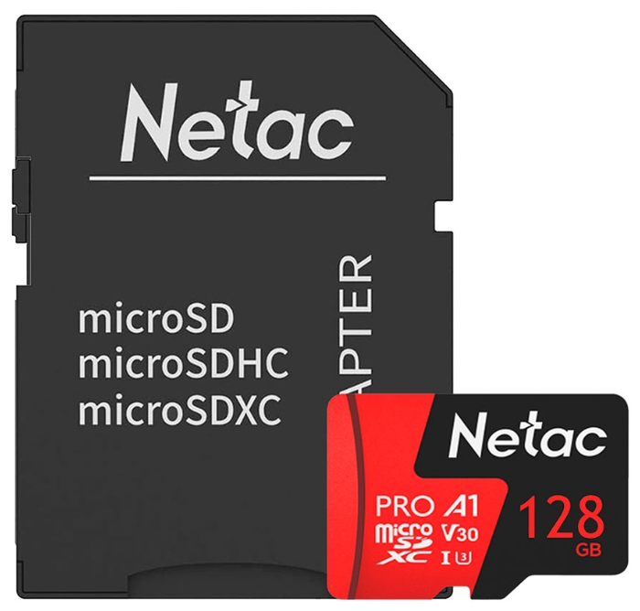 Карта памяти 128GB Netac NT02P500PRO-128G-R MicroSDXC Class 10 UHS-I U3 V30/A1 P500 Extreme Pro + адаптер