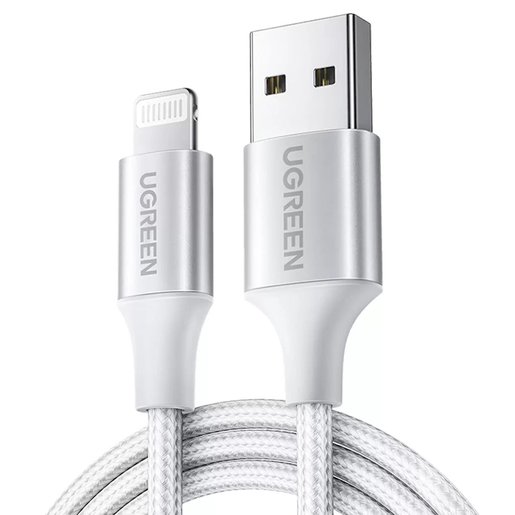 Кабель UGREEN US199 60163 Lightning to USB с оплёткой, 2м, цвет: серебристый
