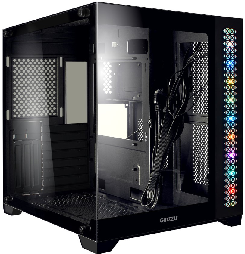 Корпус ATX Ginzzu V520 без БП, боковая и фронтальная панель из закалённого стекла, 2*USB 2.0, USB 3.0
