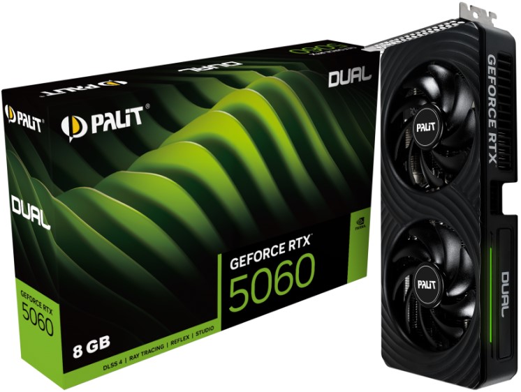 Видеокарта PCI-E Palit GeForce RTX 5060 DUAL (NE75060019P1-GB2063D) 8GB GDDR7 128bit 2280/28000MHz HDMI 3*DP
