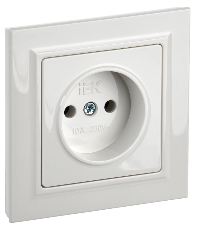 Розетка без заземления в сборе IEK BR-R10-10-K01-F BRITE без защитных шторок 10А РСР10-1-0-БрБ Белый