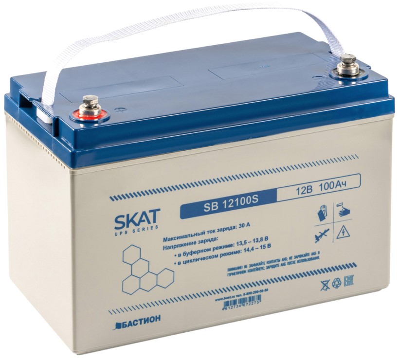Аккумулятор Бастион SKAT SB 12100S свинцово-кислотный тип AGM 12V 100Ач Iзар.30А, клеммы под болт М6