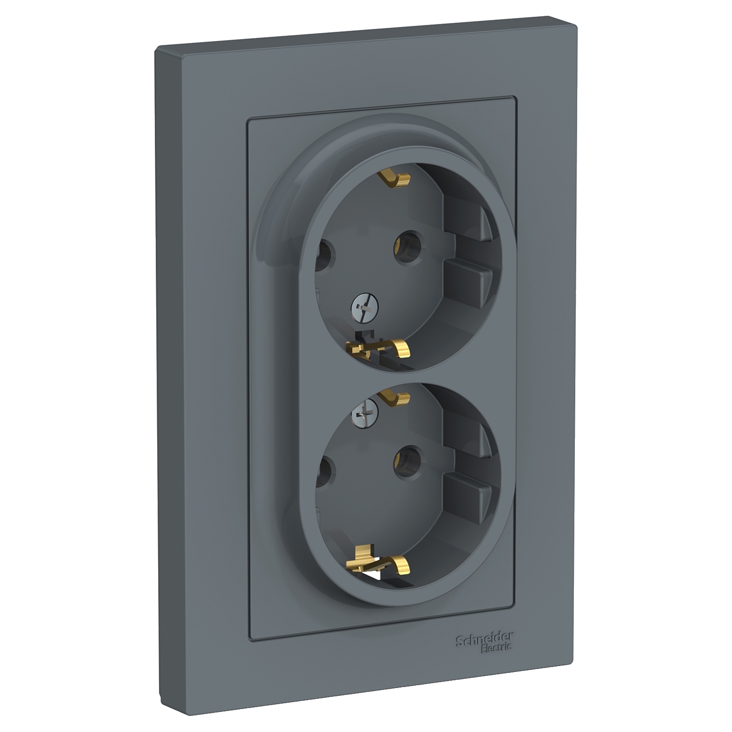 Розетка Schneider Electric ATN000724 AtlasDesign, двойная, с заземлением, 16А, в сборе, грифель