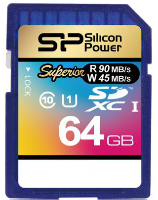 Карта памяти 64GB Silicon Power SP064GBSDXCU3V10 Class10  Superior UHS-1(U3) R/W до 90/45 MB/s