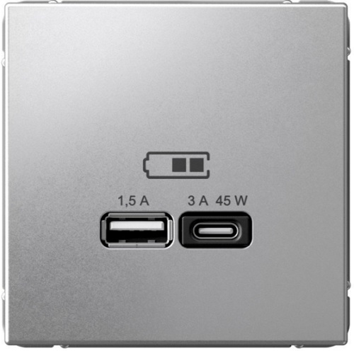 Розетка USB Systeme Electric GAL000329 ArtGallery A + тип-C 45Вт высокоскор.заряд. QC, PD, механизм, алюминий