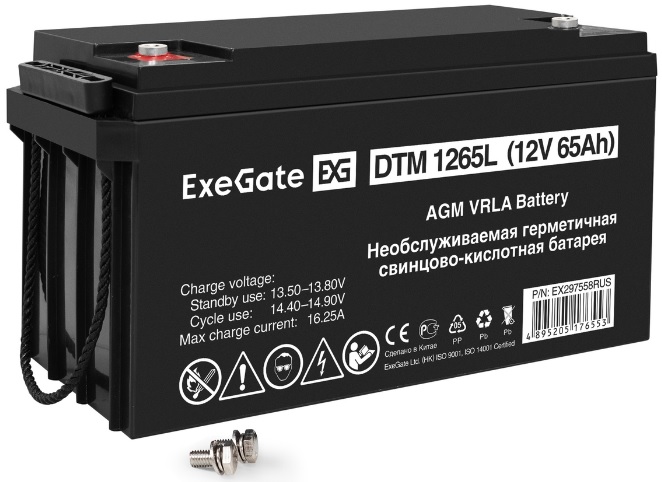 Батарея аккумуляторная Exegate DTM 1265L EX297558RUS (12V 65Ah, болт М6)