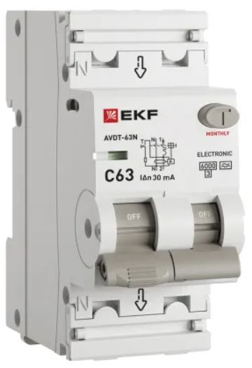 Автомат дифференциальный EKF D63N26EA63C30 АВДТ-63N 1P+N 63А (C) 30мА (A) эл 6кА PROXIMA