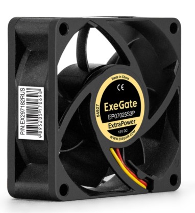 Вентилятор для корпуса Exegate ExtraPower EP07025S3P EX297182RUS 70x70x25 mm, 4800rpm, 42.5CFM, 46.2dBa, 3-pin
