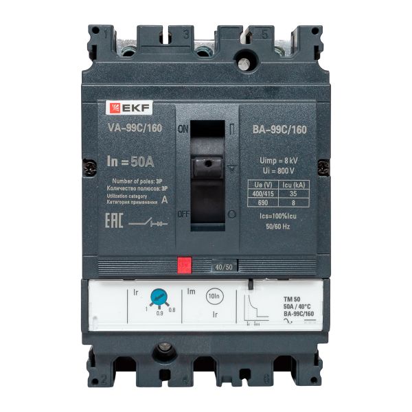 Автоматический выключатель в литом корпусе EKF mccb99C-160-50 ВА-99C 160/50А 3P 35кА