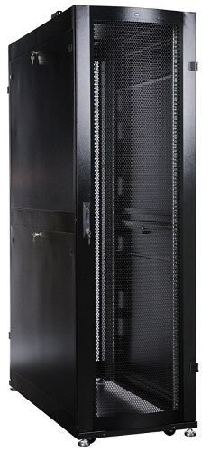 Шкаф ЦМО ШТК-СП-48.6.10-48АА-9005 ПРОФ напольный 48U (600 × 1000) дверь перф., задние двойные перф., черный, в сборе