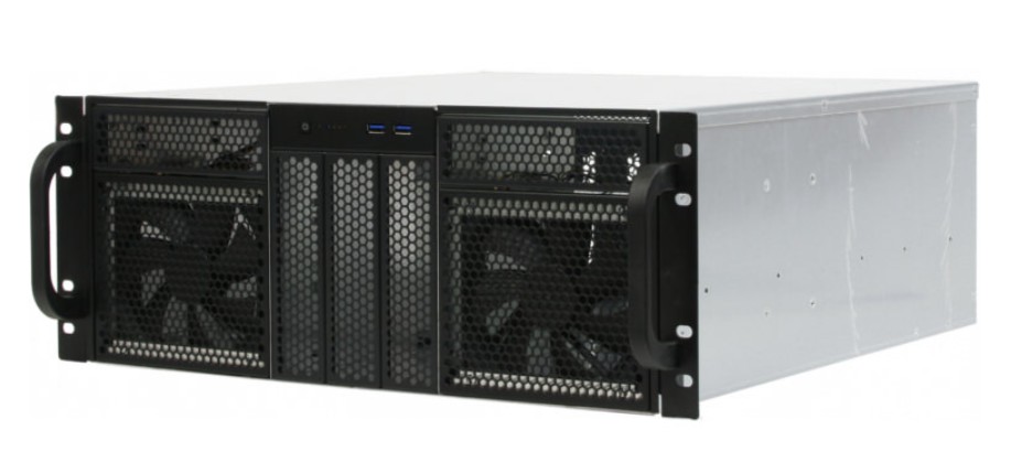 Корпус серверный 4U Procase RE411-D5H10-FC-55 5x5.25+10HDD,черный,без блока питания,глубина 550мм,MB CEB 12x10,5, панель вентиляторов 3*120x25 PWM