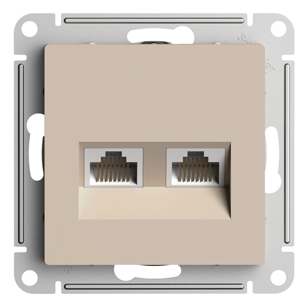 Розетка компьютерная Systeme Electric ATN001285 AtlasDesign двойная RJ45+RJ45, кат.5E, механизм, Песочный
