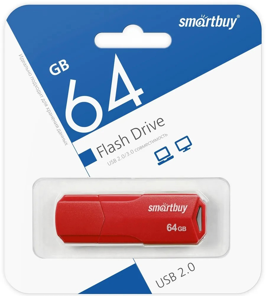 Накопитель USB 2.0 64GB SmartBuy SB64GBCLU-R Clue, красный
