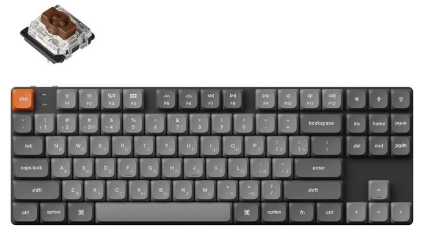  Клавиатура Wireless Keychron K1 Max K1M-H3-RU QMK, 87 клавиш, Hot Swap, RGB-подсветка, Gateron Brown Switch