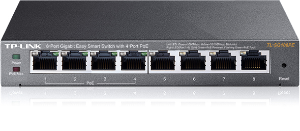 Коммутатор PoE TP-LINK TL-SG108PE 4x10/100/1000, 4x10/100/1000 PoE (55W), Easy Smart
