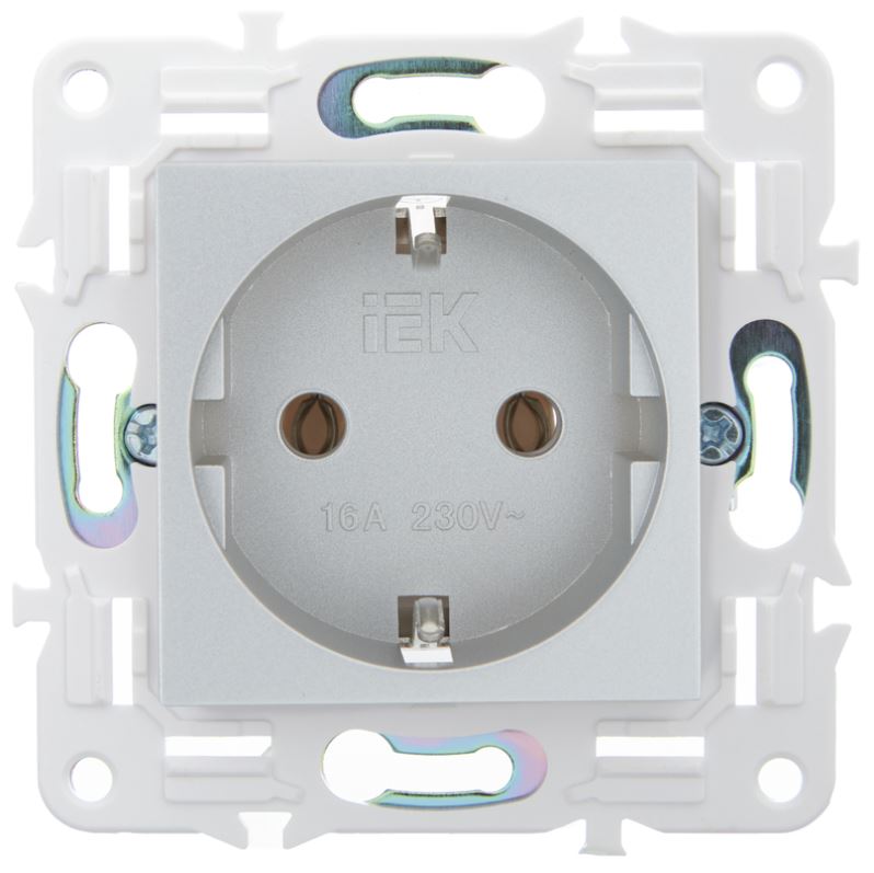 Розетка с заземлением IEK SK-R11-16-K23 SKANDY без защитных шторок 16А SK-R05S Серебряный