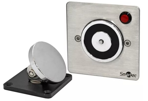 Фиксатор Smartec ST-DH603U дверей электромагнитный, 12 VDC / 180мА или 24VDC / 70мА, усилие 50 кг, размеры: 88х88х25 мм