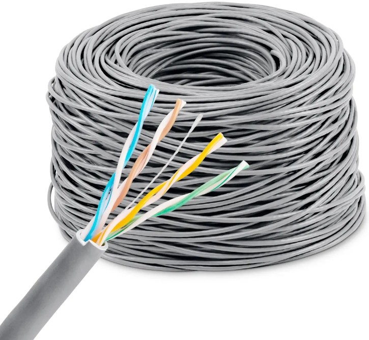 Кабель витая пара U/UTP 5e кат. 4 пары KINGPRICE KP-UTP-C5E-0.4MM-CU-305M сетевой solid 0.40мм Cu 305м серый (2029714)