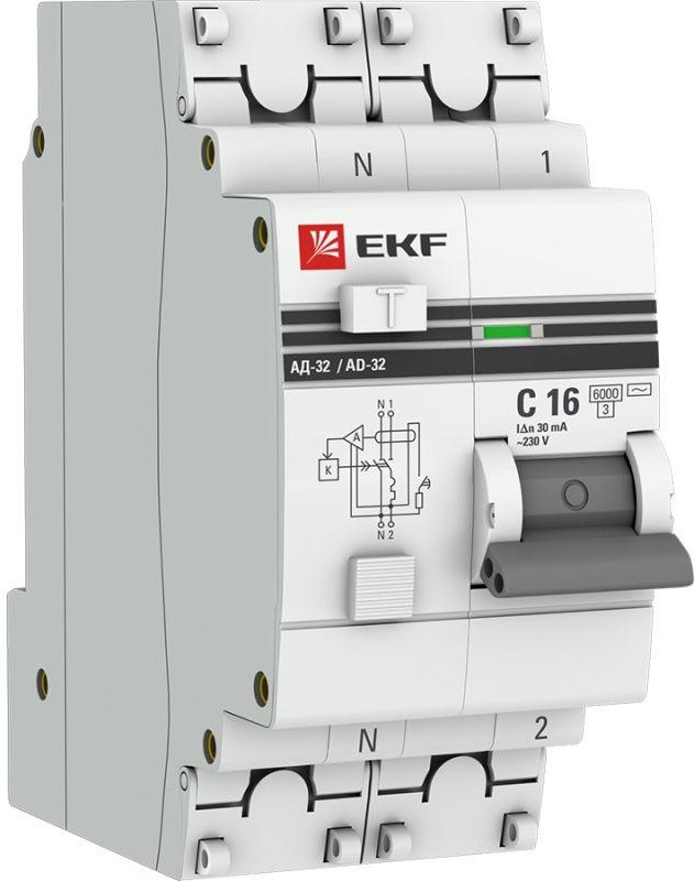 Автомат дифференциальный EKF DA32-6-16-30-ac-pro АД-32 1P+N 16А (С) 30мА тип (АС) эл. 6кА PROxima
