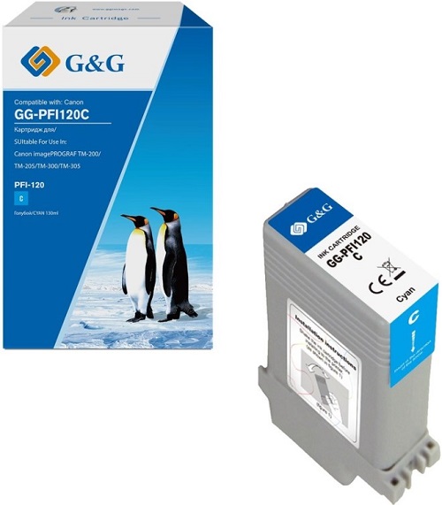 Картридж G&G GG-PFI120C струйный голубой (130мл) для Canon imagePROGRAF TM-200/205/300/305/250