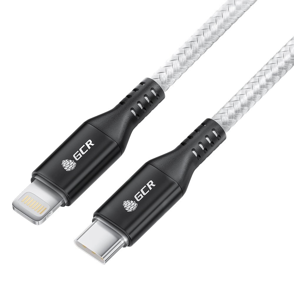 Кабель интерфейсный Greenconnect GCR-53187 0.5m TypeC/Lightning MFI POWER DELIVERY 18 W, быстрая зарядка, белый нейлон, AL case черный