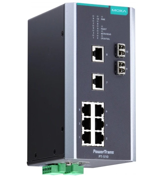 Коммутатор управляемый MOXA PT-510-MM-LC-HV DIN-Rail switch, 8 x 10/100BaseT(X), 2 x 100BaseFX MM, LC connectors, 1 power su