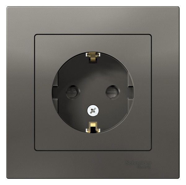 Розетка Schneider Electric ATN000944 AtlasDesign, с заземлением, со шторками, 16А, в сборе, сталь