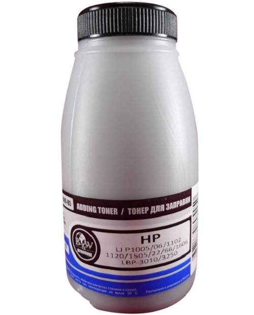 Тонер B&W (Black&White) HPR-009-85 для картриджей CB435A/CE285A/CF283A/CF244A,CRG-712/725 (фл. 85г) Premium фас.Россия