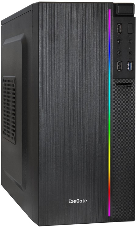 Корпус mATX Exegate mEVO-9302-RGB-700W-12 EX287886RUS Minitower, БП 700NPX с вент. 12см, 2*USB+USB3.0, HD аудио, черный с RGB подсветкой