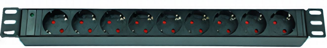  Блок распределения питания Smartlan SMRT-PDU09S горизонтальный 19, 9хCEE 7/3 (Schuko), 16А, без выключателя, шнур 2м, с вилкой CEE 7/7