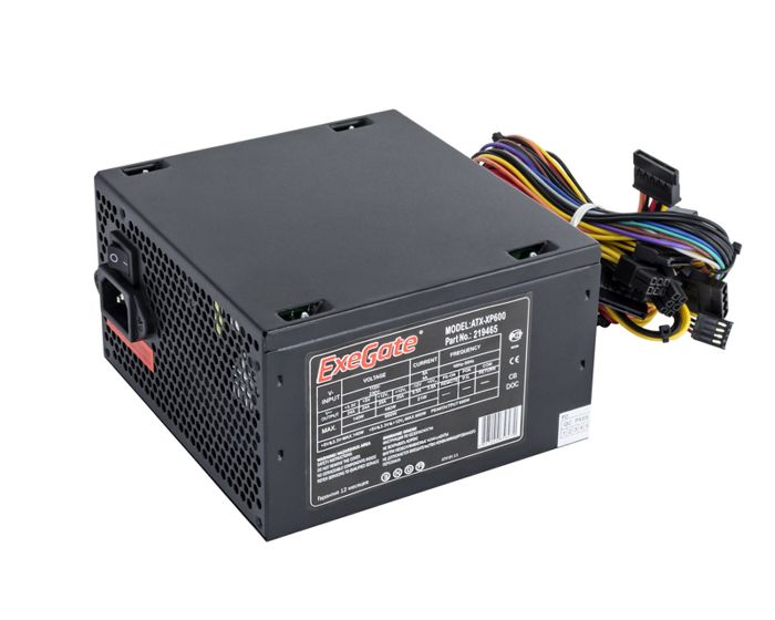 600-700W Блок питания ATX Exegate XP600 EX219465RUS-PC 600W, PC, black, 12cm fan, 24p+4p, 6/8p PCI-E, 3*SATA, 2*IDE, FDD + кабель 220V в комплекте