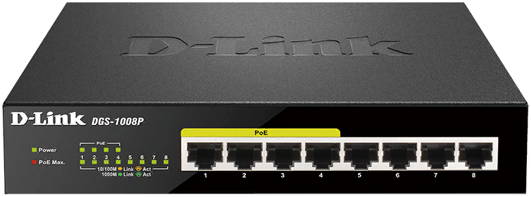 Коммутатор PoE D-link DGS-1008P 8x1000Base-T PoE (бюджет 80 Вт)