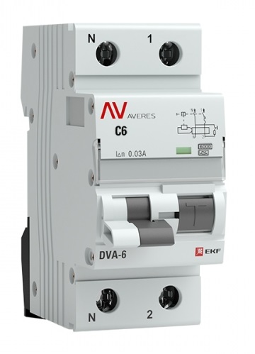 Автомат дифференциальный EKF rcbo6-1pn-6C-30-a-av DVA-6 1P+N 6А (C) 30мА (A) 6кА AVERES