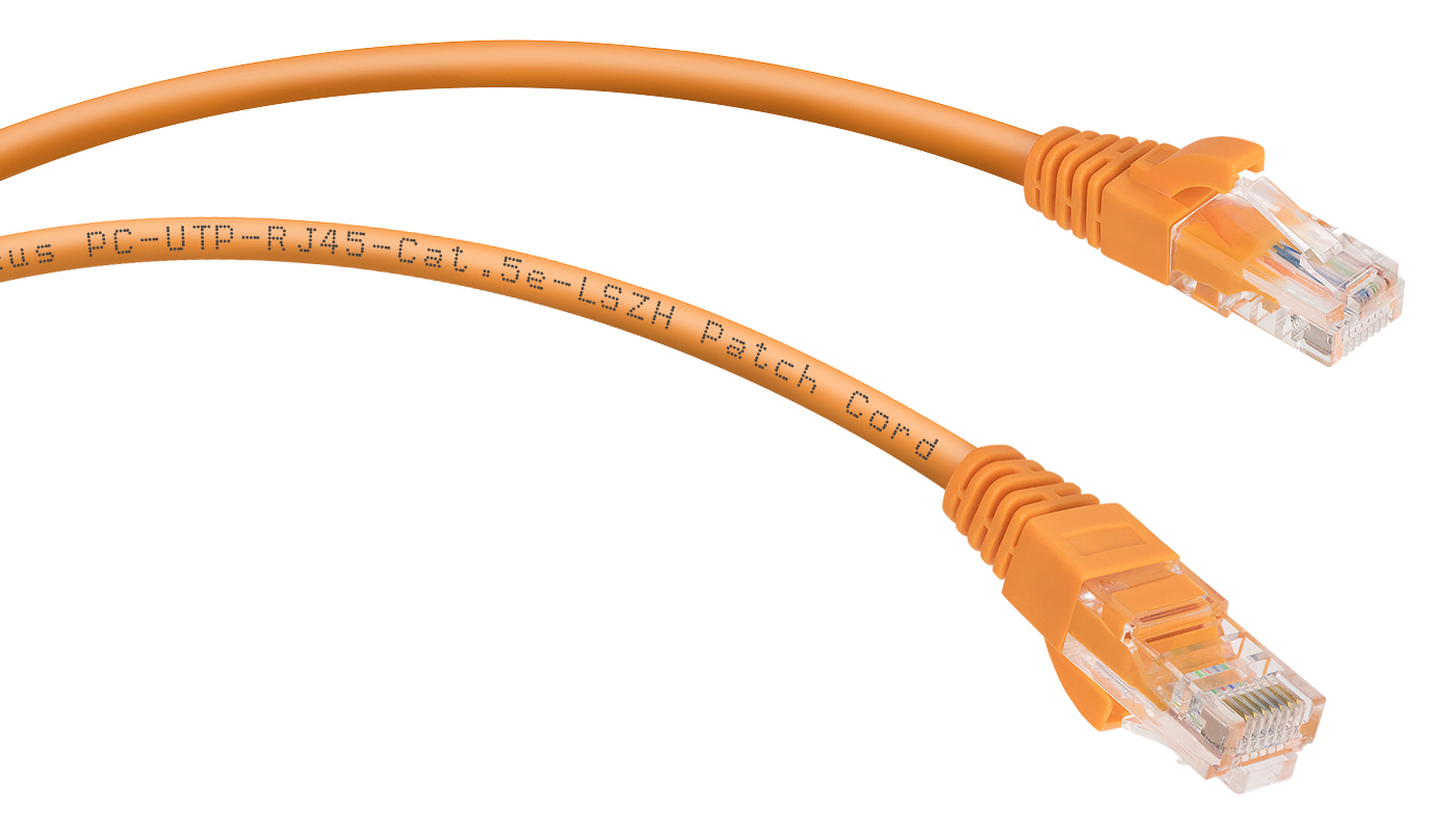 Кабель патч-корд U/UTP 5e кат. 1,5м. Cabeus PC-UTP-RJ45-Cat.5e-1.5m-OR-LSZH неэкранированный, оранжевый