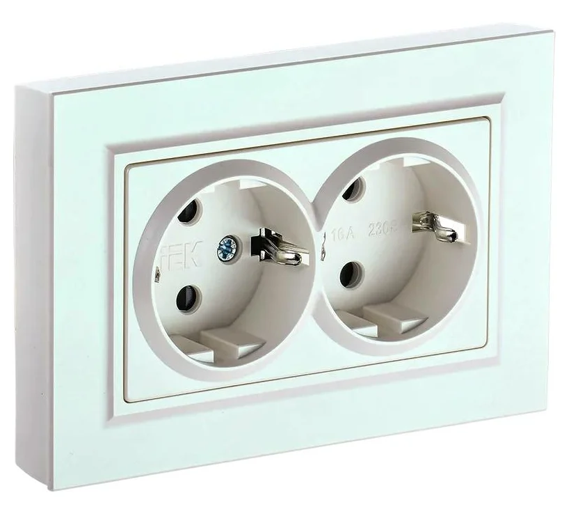 Розетка двухместная с заземлением в сборе IEK BR-R21-16-K36-F BRITE без защитных шторок 16А РС12-3-БрЖ Жемчужный