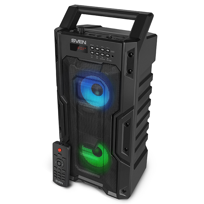  Портативная акустика 2.0 Sven PS-435 SV-019075 черная, 2x10 Вт (RMS), TWS, BT, FM, USB, microSD, LED-дисплей, ПДУ
