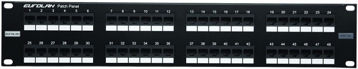 Патч-панель 19, 48xRJ45, UTP, Кат. 5е Eurolan 27B-U5-48BL 2U, 568A/В, черная