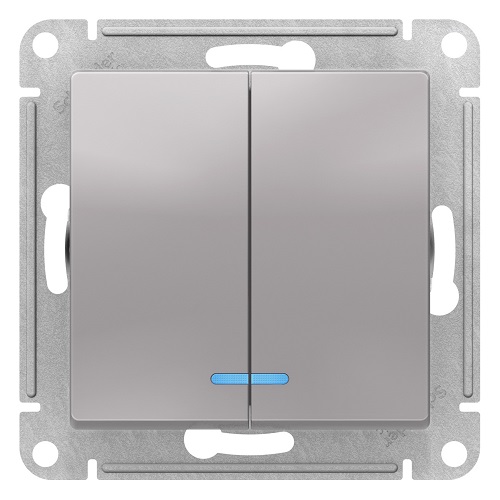 Выключатель Schneider Electric ATN000353 AtlasDesign, 2-клавишный, с подсветкой, сх.5а, 10АХ, механизм, алюминий