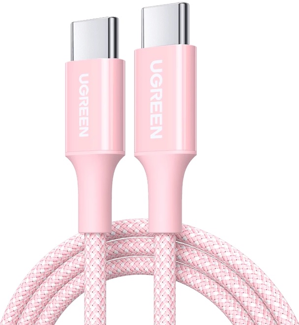 Кабель UGREEN L501 35441_ 60W USB-C to USB-C PD Fast Charging Braided Cable 3A Max. Длина: 1м. Цвет: розовый