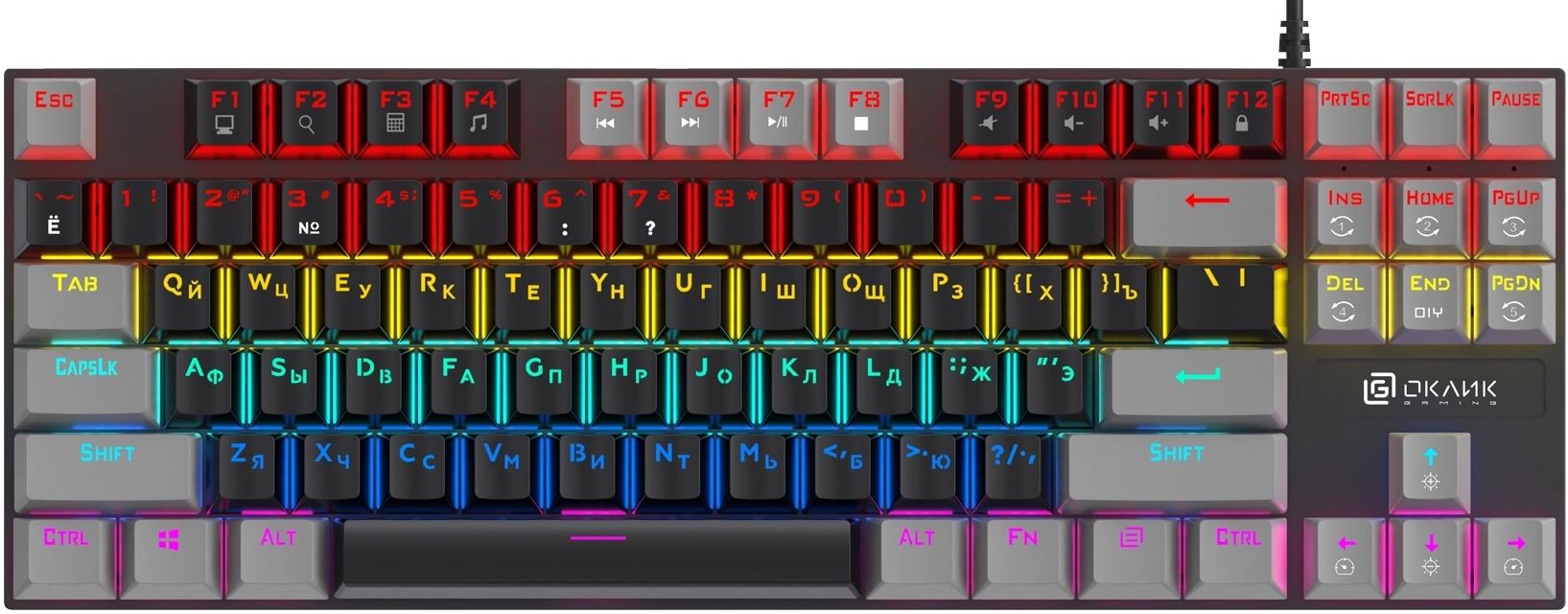 Клавиатура Oklick K600X 2018129 механическая USB Multimedia for gamer LED, цвет: черный/серый