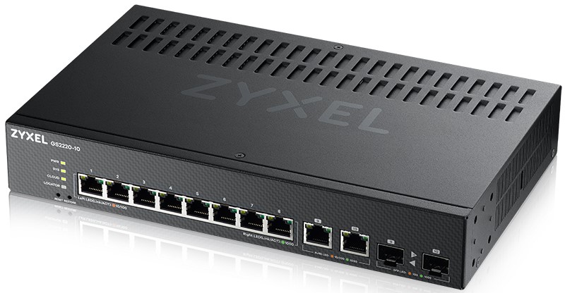 Коммутатор ZYXEL NebulaFlex Pro GS2220-10 GS2220-10-EU0101F L2, rack 19, 8xGE, 2xCombo (SFP/RJ-45), бесшумный, автономное/облачное управление