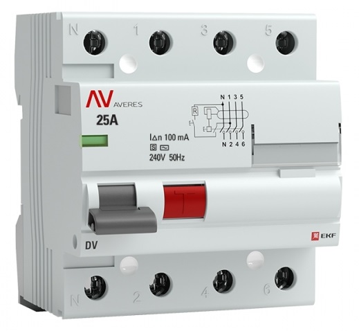 УЗО EKF rccb-4-25-100-s-av DV 4P 25А/100мА (S) AVERES