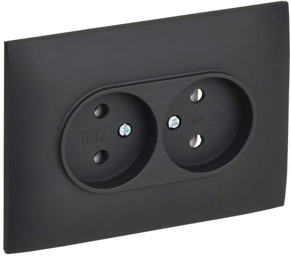 Розетка двухместная без заземления в сборе IEK SK-R20-10-K53-F SKANDY без защитных шторок 10А SK-R10G графит