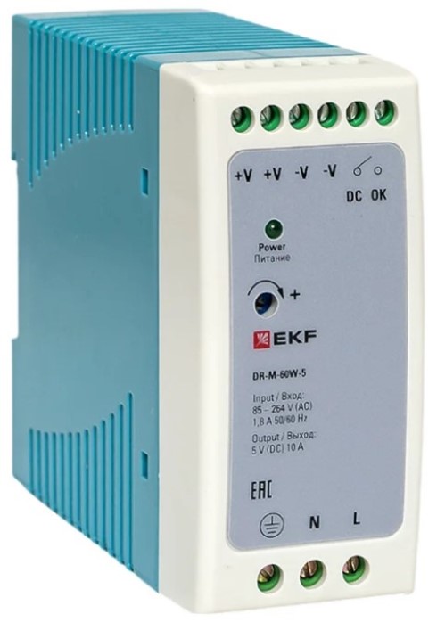 Блок питания EKF DR-M-60W-5 на дин рейку 60 вт, 220 В AC /5 В DC