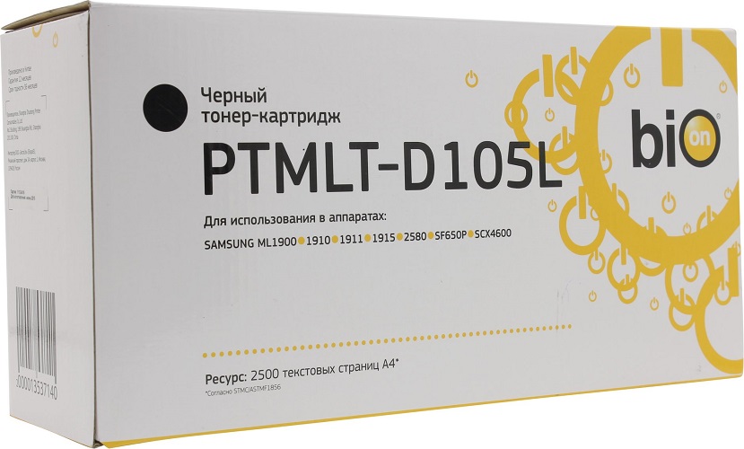 Картридж BION PTMLT-D105L для Samsung ML-1910/1915/2525/2580;SCX-4600/4623/SF-650, 2500 стр.