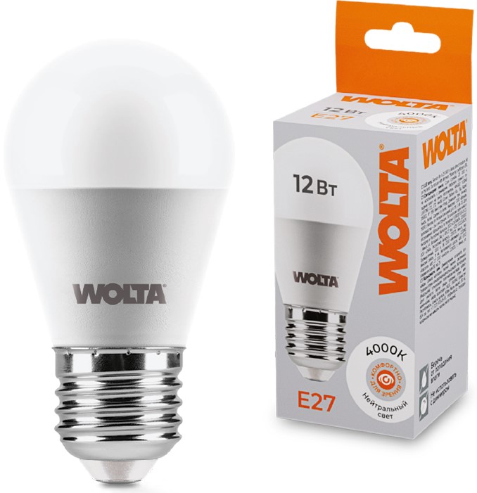Лампа светодиодная WOLTA 25S45GL12E27 12Вт 4000K Е27
