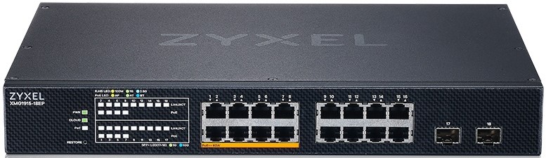  Коммутатор ZYXEL NebulaFlex XMG1915-18EP Smart L3 Lite rack 19, 16xRJ-45: 1/2.5G (8 из них PoE++), 2xSFP+, бюджет PoE 180 Вт