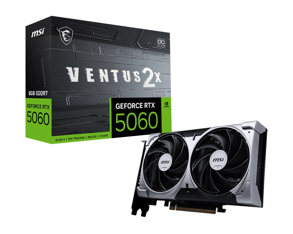 Видеокарта PCI-E MSI GeForce RTX 5060 VENTUS 2X OC (RTX 5060 8G VENTUS 2X OC) 8GB GDDR7 128bit 28000MHz HDMI 3*DP