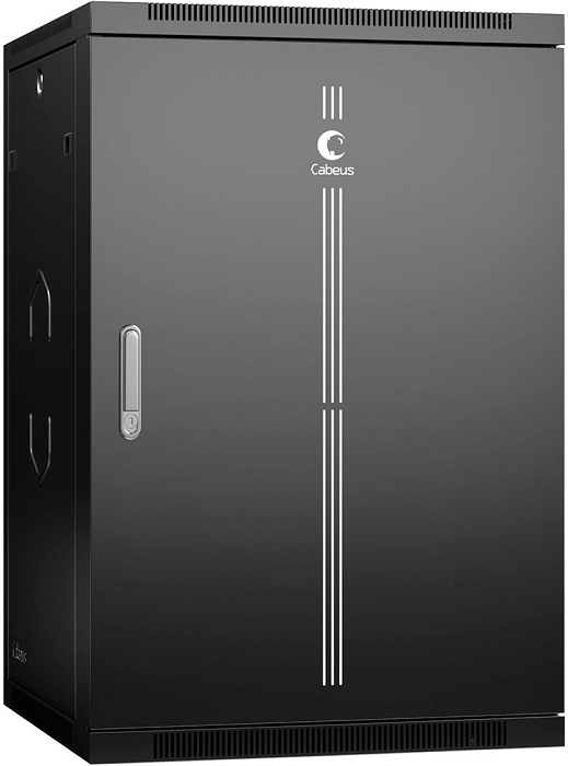 Шкаф настенный 19, 18U Cabeus SH-05F-18U60/35m-R-BK 600x350x901mm (ШхГхВ) дверь металл, цвет черный (RAL 9004)